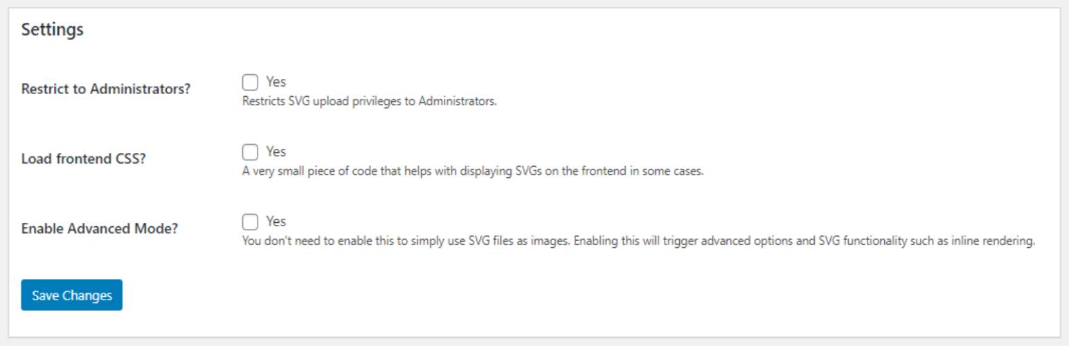 SVG Support Settings