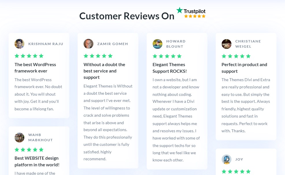 Divi Theme Customer Reviews