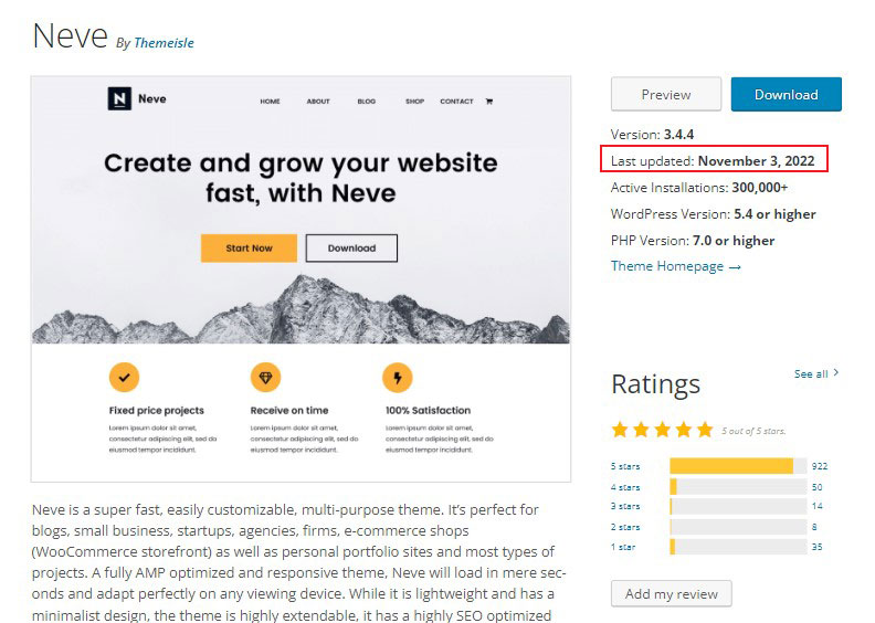 WordPress.org Theme Last Update Date