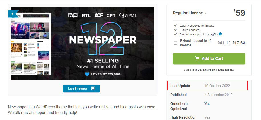 ThemeForest Theme Last Update Date