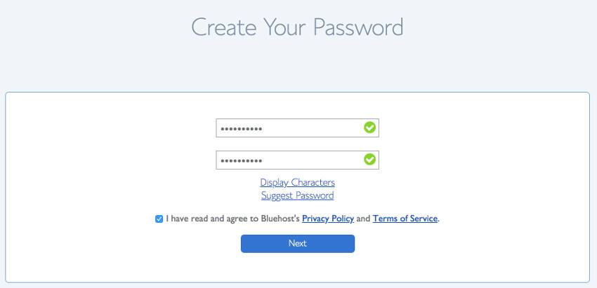 Create Bluehost Password