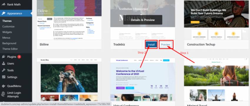 Preview and Install WordPress Theme