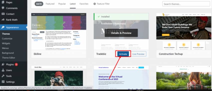 Activate WordPress Theme