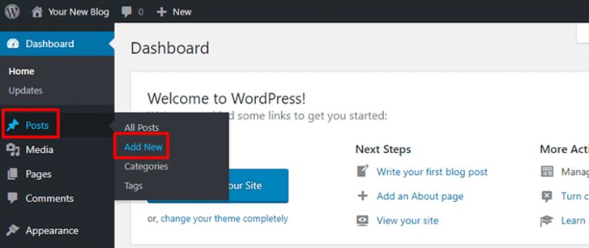 WordPress Dashboard Post Create Option