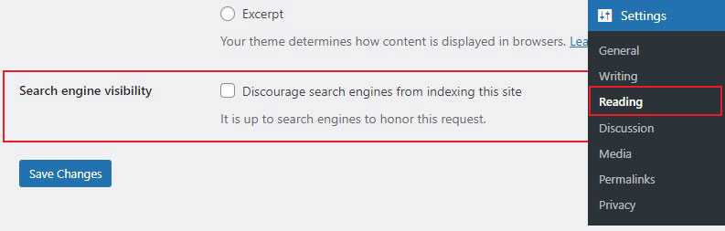 Search Engine Visibility Settings in WordPress