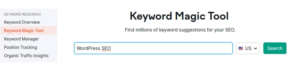 Keyword Magic Tool Option in Semrush