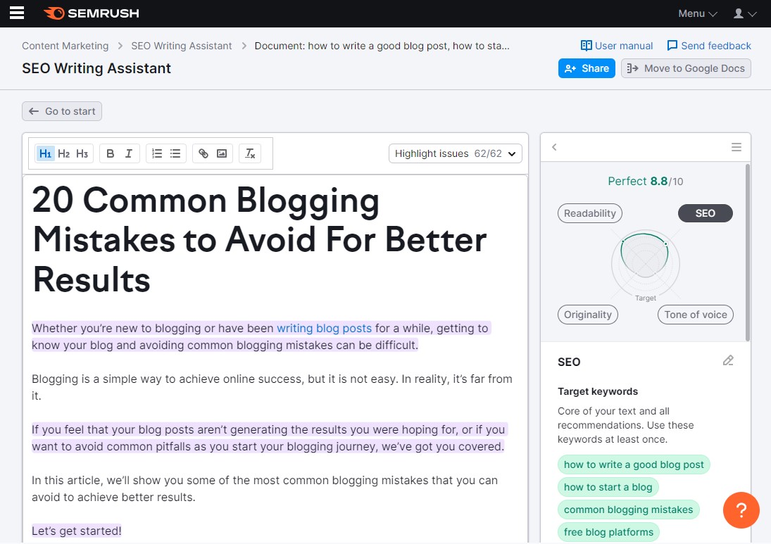 Semrush SEO Writing Assistant
