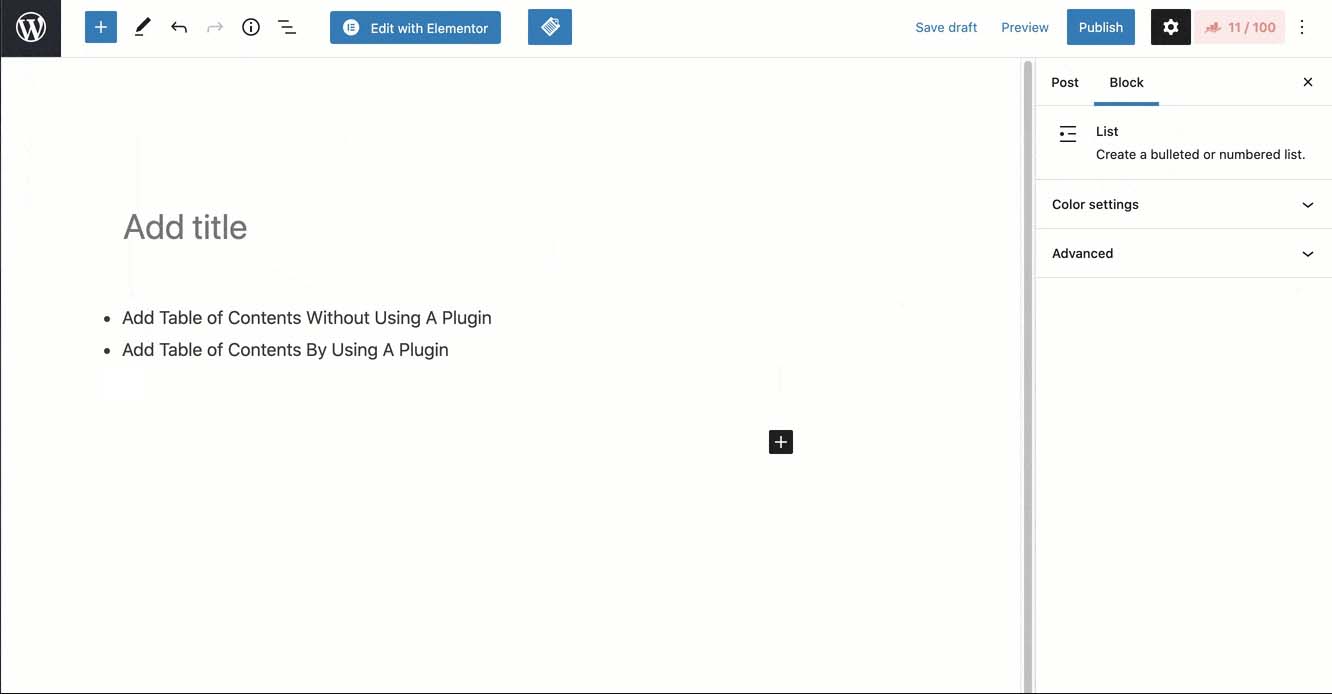Create a List in WordPress Editor