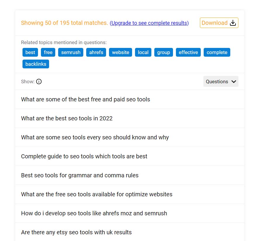 QuestionDB Suggested Keywords