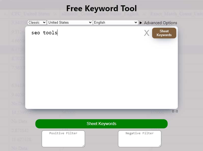 Keyword Sheeter - Free keyword Tool