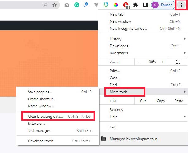 Clear Browser Cache in Google Chrome