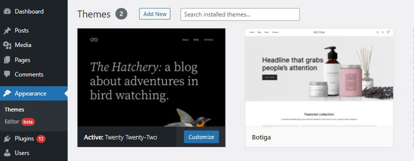 Active and Other WordPress Themes