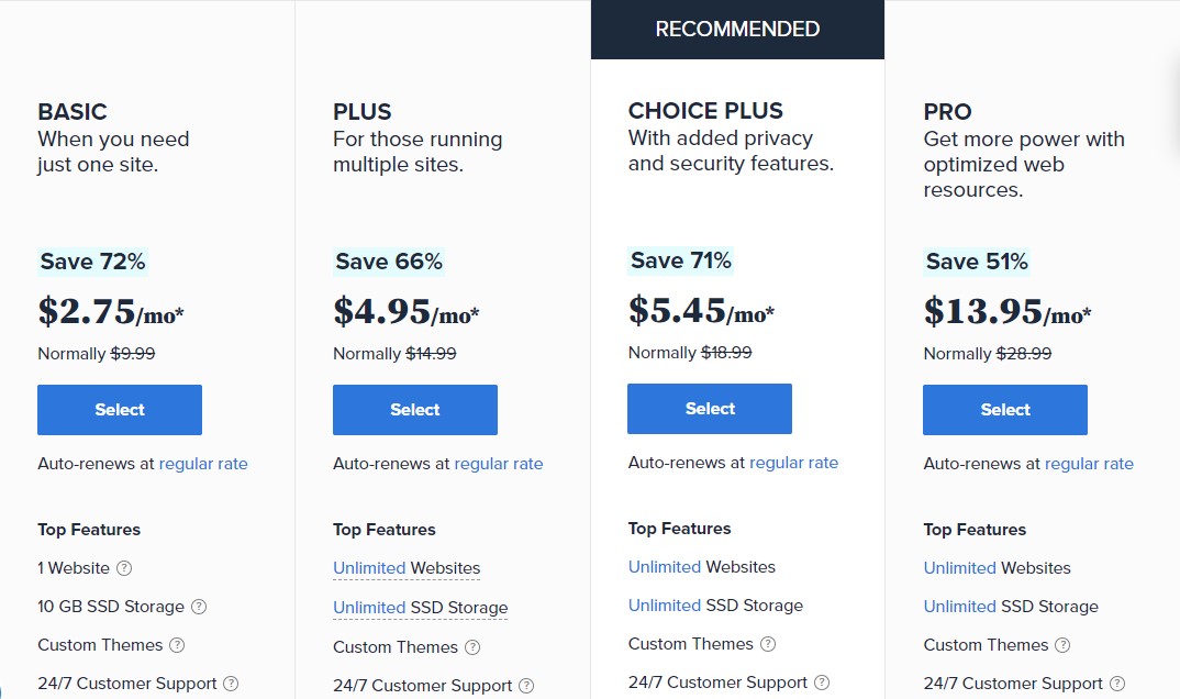 Bluehost Pricing Plan