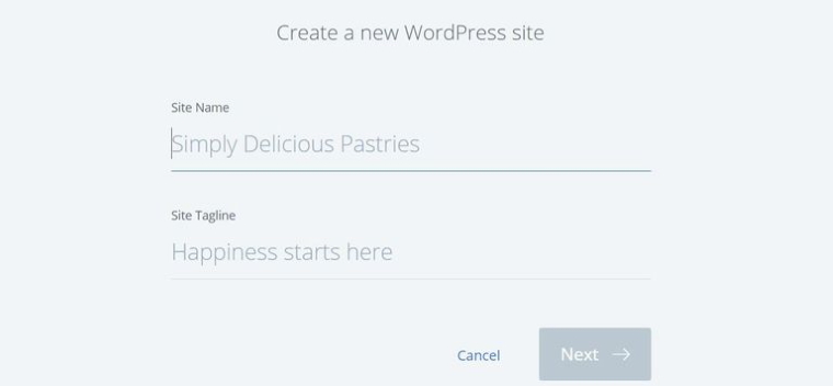 Create New WordPress Site