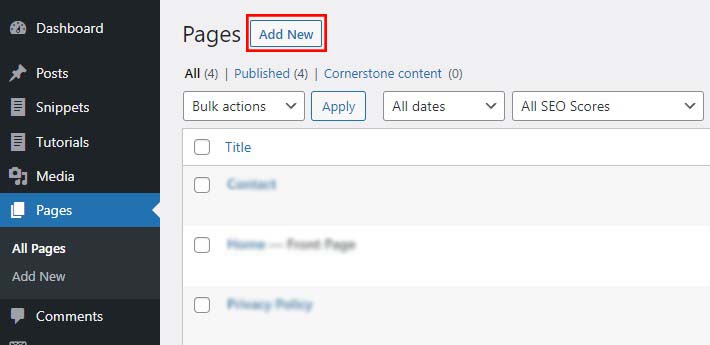 Add New WordPress Page