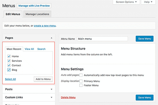 Add Pages to WordPress Menu
