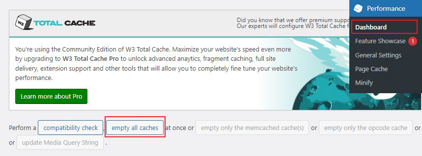 Delete Cache Using W3 Total Cache