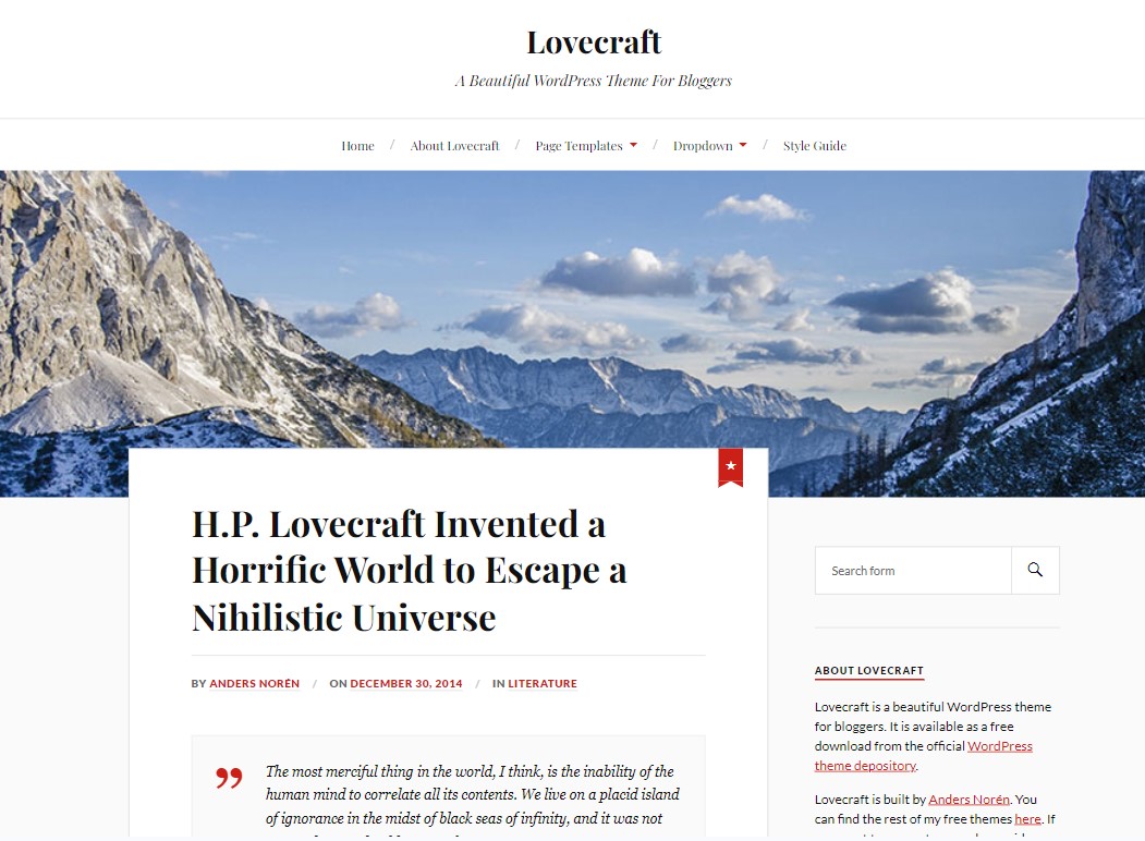 Lovecraft - Free WordPress Theme for Bloggers