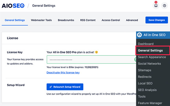 All in One SEO Settings
