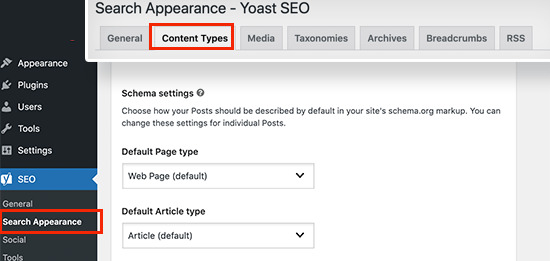 Yoast Schema Settings