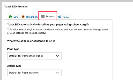 Yoast Schema Settings for Post or Page