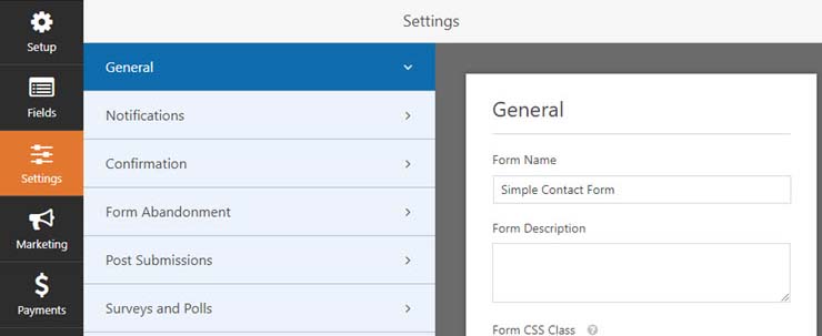 WPForms Settings