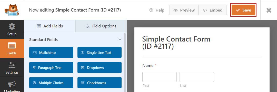 WPForms Save Button