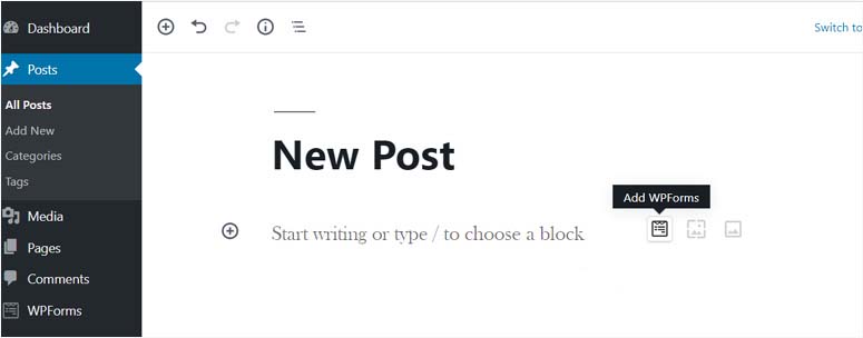 WPForms Widget Icon in Post Editor