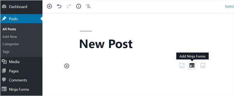 Ninja Forms Widget Icon in Post Editor