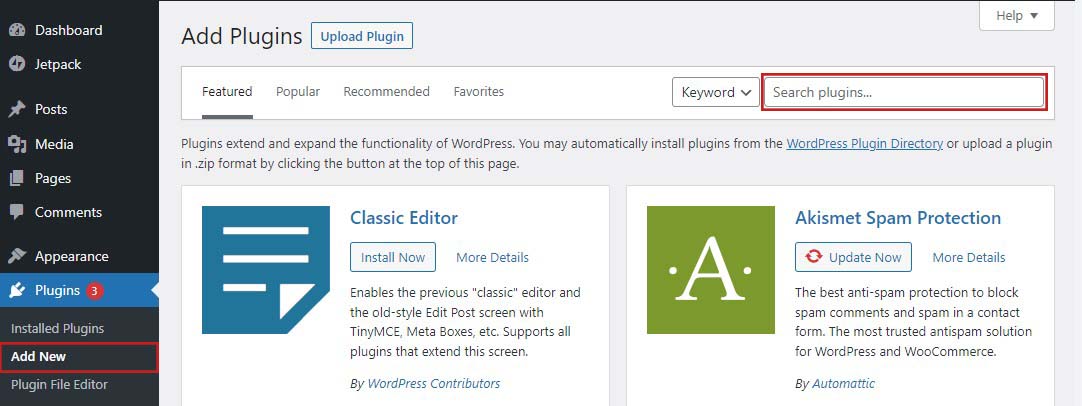 Search Plugins to Install in WordPress
