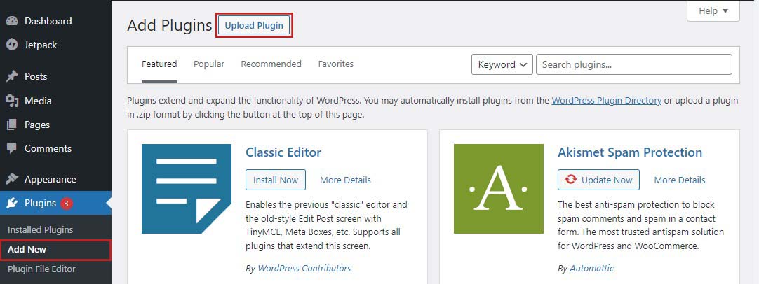 Upload Plugin Button