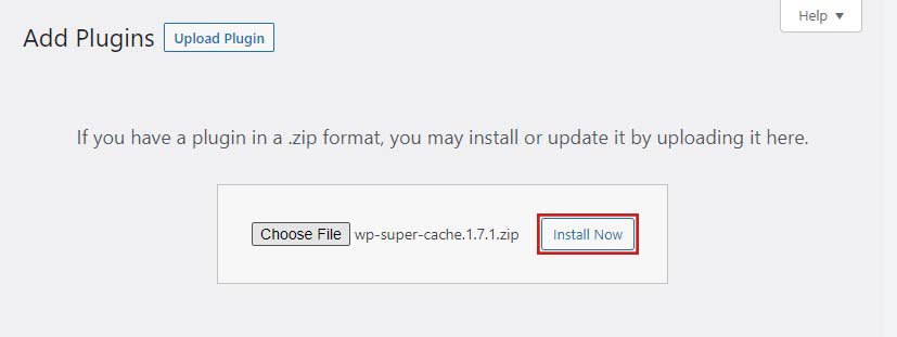 Select Plugin Zip File to Upload and Install in WordPress