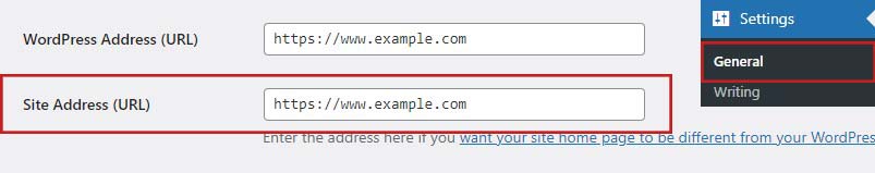 Copy Your Site Address From WordPress Settings Page