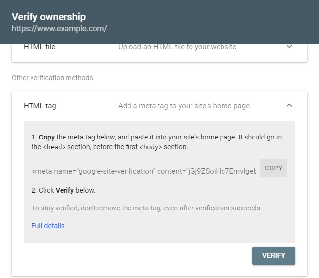 Choose HTML Tag Method To Verify Ownership