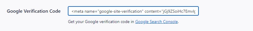 Paste Google Verification Code in All in One SEO