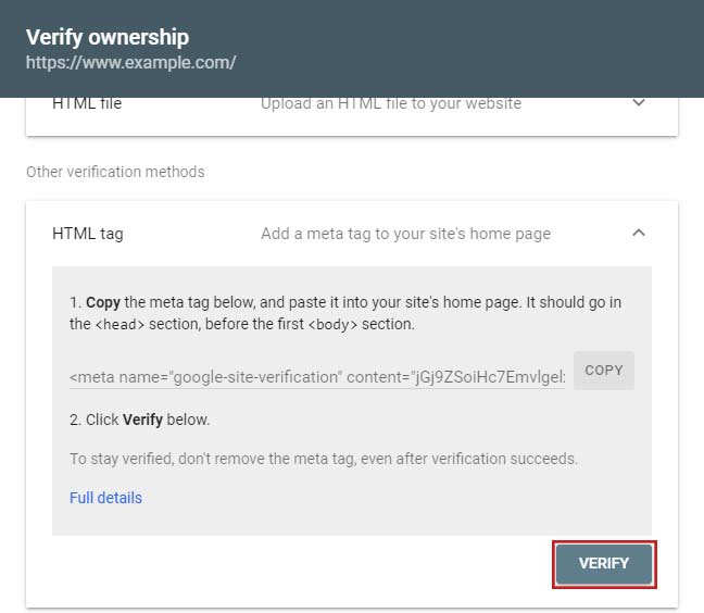 Verify Ownership In Google Search Console