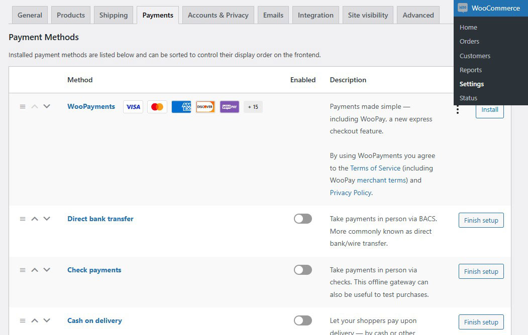 WooCommerce Payment Options