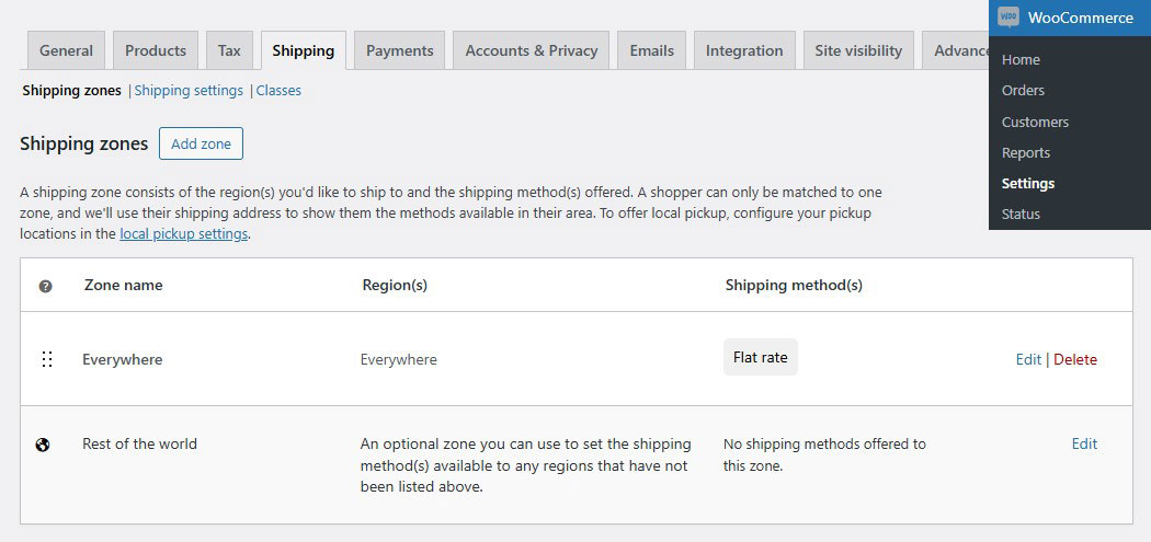 WooCommerce Shipping Zones