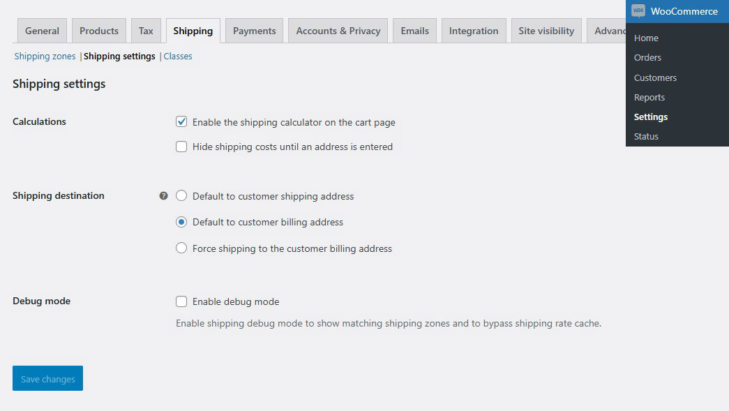 WooCommerce Shipping Settings