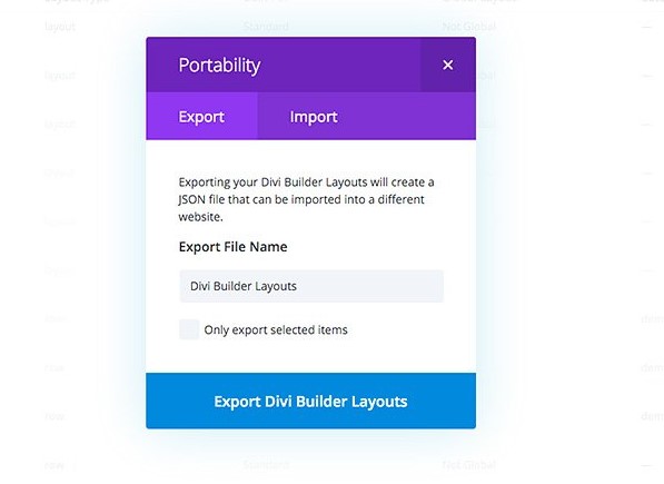 Divi Portability Feature
