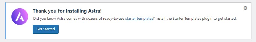 Astra’s Prompt to Install Starter Sites