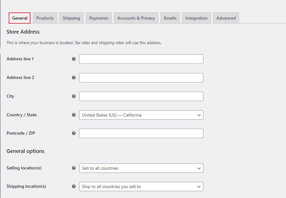 WooCommerce General Settings