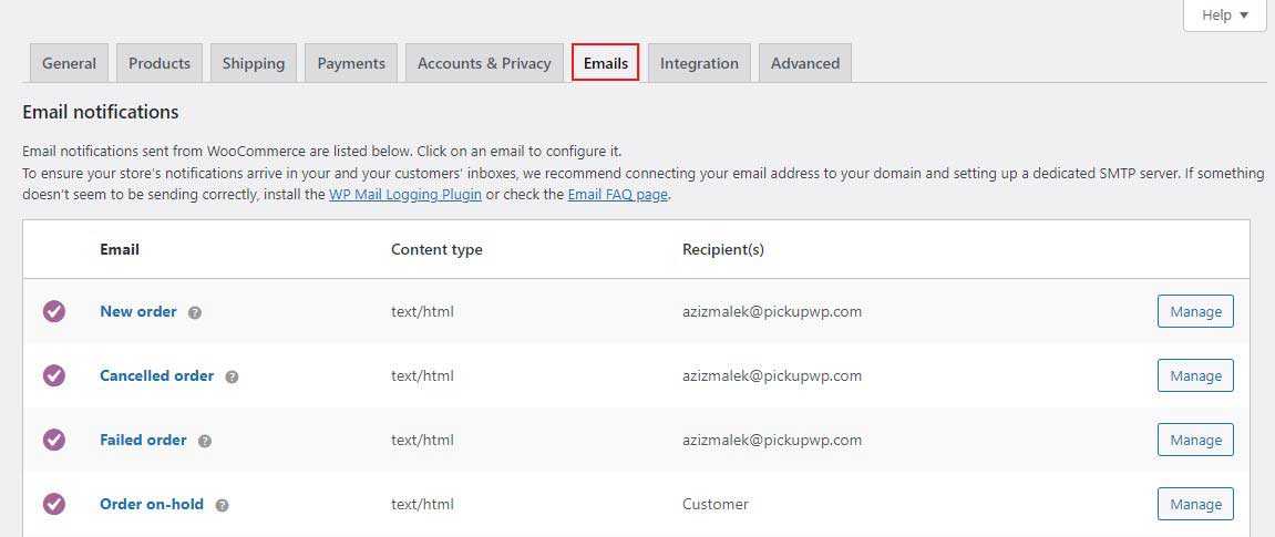 WooCommerce Emails Notifications