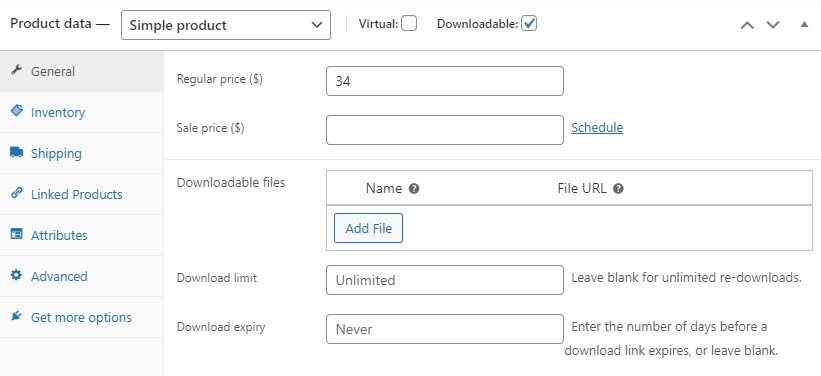 Downloadable Product Options