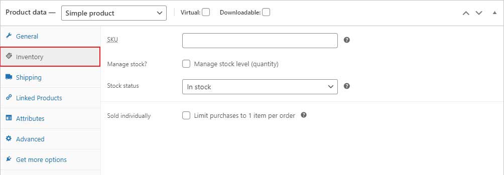 Product Data Inventory Tab
