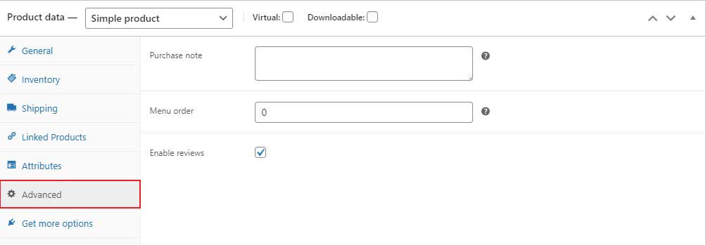 Product Data Advanced Tab