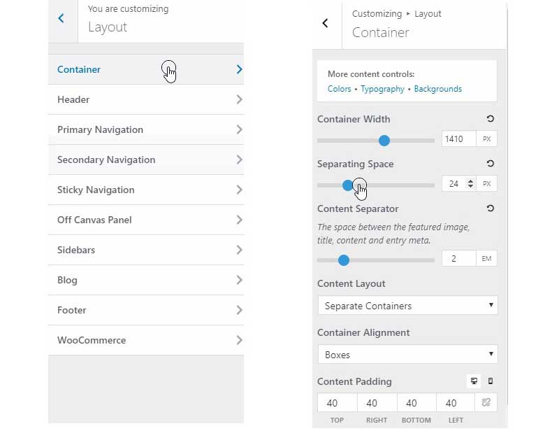 GeneratePress Layout Customizer