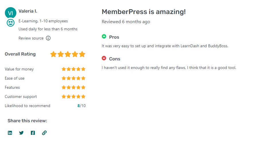 MemberPress User Review on GetApp Website