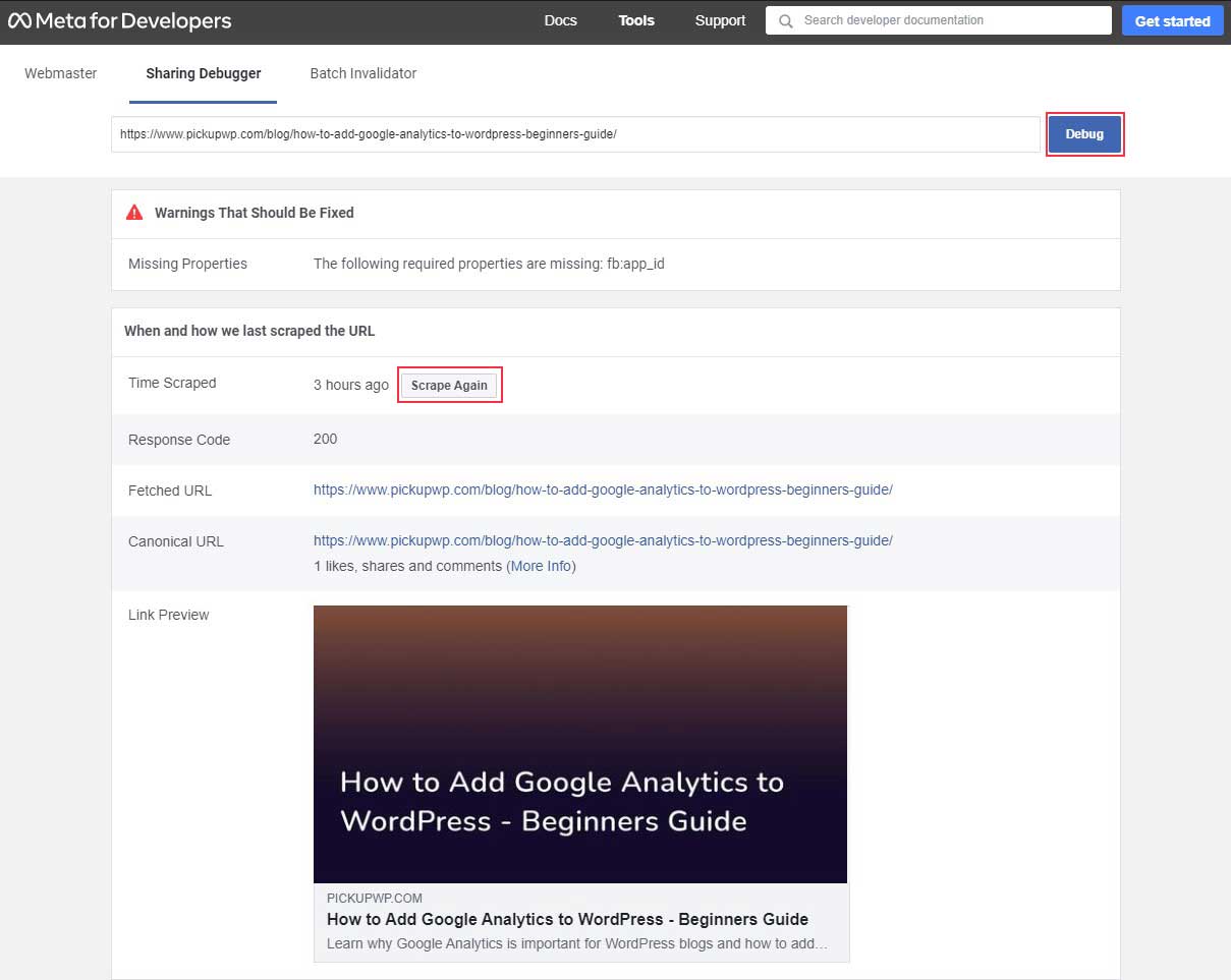 Facebook Debug Tool