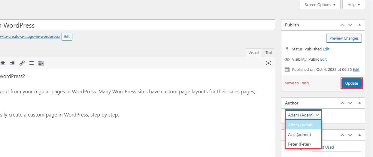 Select and Update Author in Classic Editor